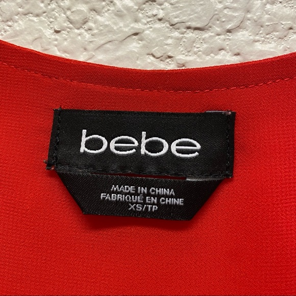 BEBE Red Chiffon Button Up V-neck Slit Sleeve Blouse XS - Picture 3 of 9